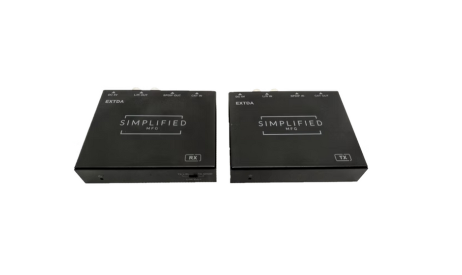 Simplified EXTDA 100m Digital Audio Extender Kit with Optical and Coax Inputs along with Optical, Coax & Analog Outputs