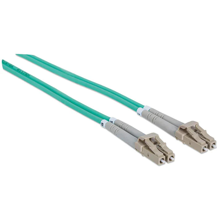 Intellinet 750066 3 m LC to LC UPC Fiber Optic Patch Cable, 3.0 mm, Duplex, LSZH, OM3 Multimode, Aqua