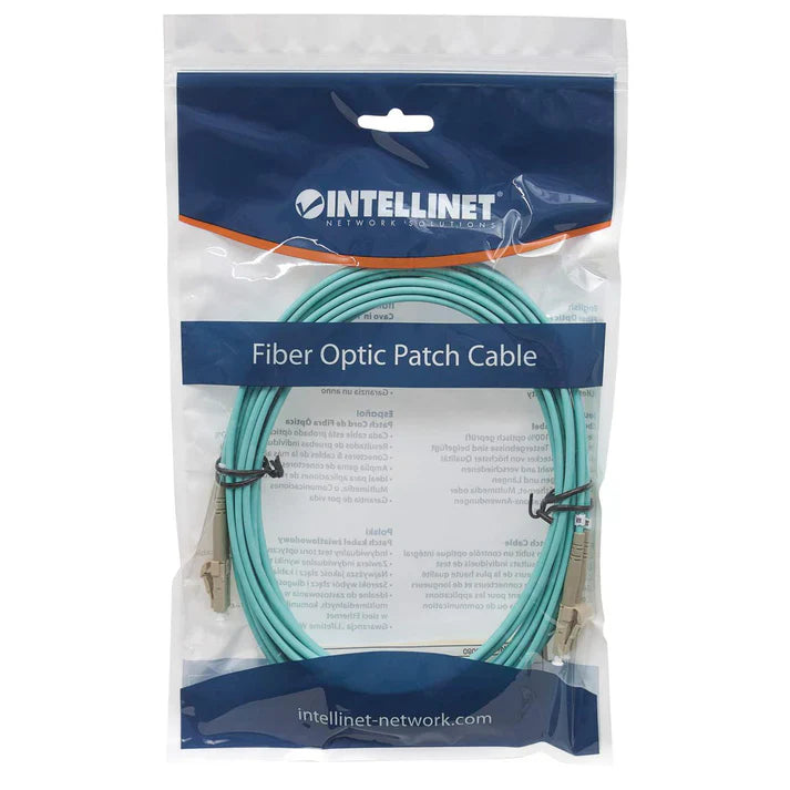 Intellinet 750066 3 m LC to LC UPC Fiber Optic Patch Cable, 3.0 mm, Duplex, LSZH, OM3 Multimode, Aqua