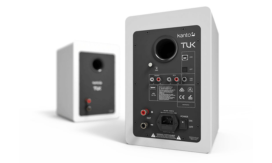 Kanto TUKMW Premium Powered Speaker with Headphone Out, USB DAC, Dedicated Phono Pre-amp, Bluetooth, Matte White