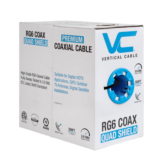 Vertical Cable RG6 Quad 500ft  Coax Bulk Wire
