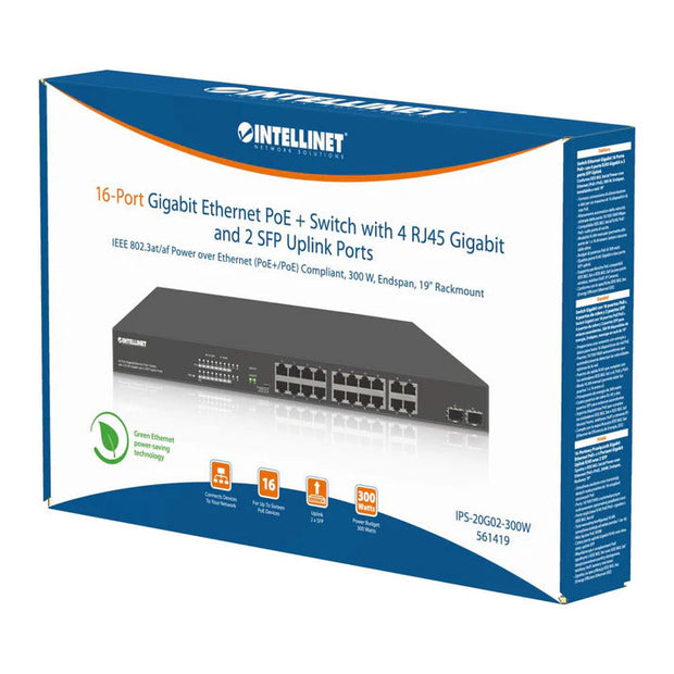 Intellinet 561419 16-Port Gigabit Ethernet PoE+ Switch with 4 RJ45 Gigabit and 2 SFP Uplink Ports