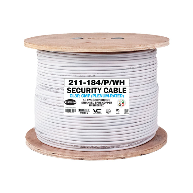 Vertical Cable 18/4 security cable, CL2, CMP plenum-rated, unshielded, 1000ft, White