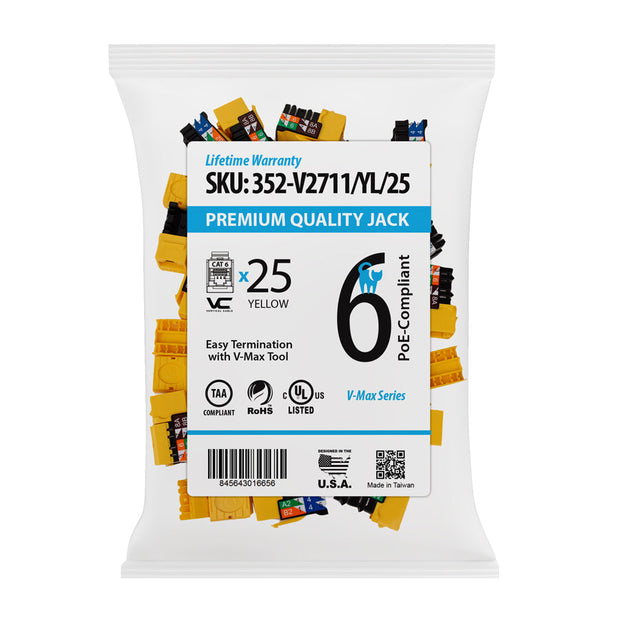 Vertical Cable CAT6 RJ45 Keystone Jack V-Max Series Single/25 pack