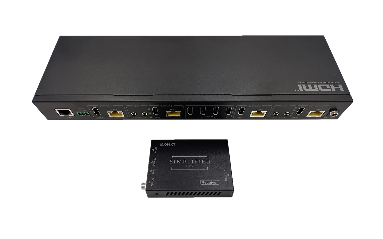 Simplified MX44KT Scaling 50m 4K 4x4 HDMI Matrix Kit over CAT5e/6/7