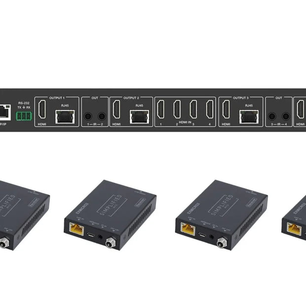 Simplified MX44KT Scaling 50m 4K 4x4 HDMI Matrix Kit over CAT5e/6/7