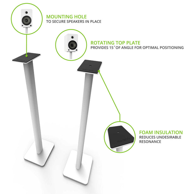 Kanto SP32PLW Pair - 32" Universal Bookshelf Speaker Stands - White