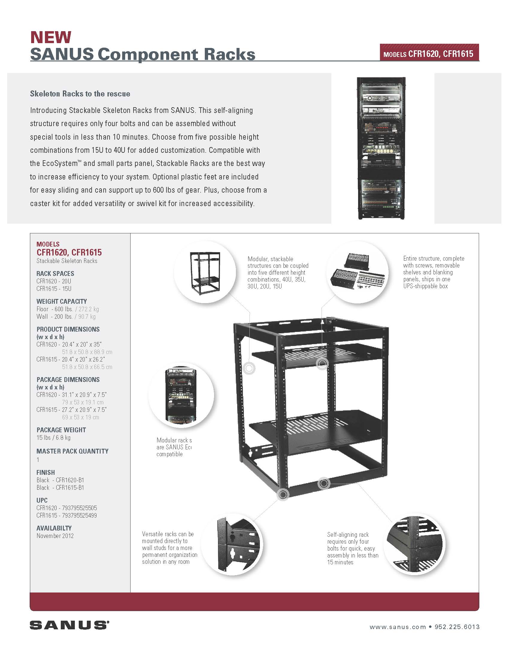 Sanus CFR1610-B110U AV Rack Stackable Open Frame Rack