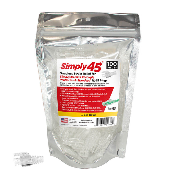 Simply45 S45-B002 Strain Reliefs for S45 Pass Through, ProSeries and Standard RJ45  - 100pc Bag
