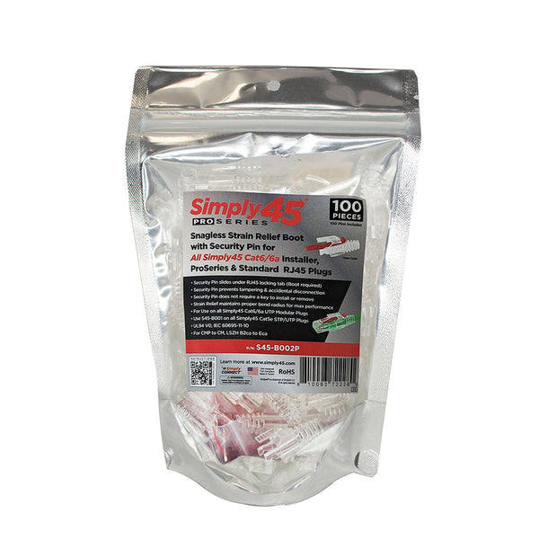 Simply45 S45-B002P PROSeries Strain Relief with RED Locking Pin for all Simpy45® UTP Cat6/Cat6A RJ45 - 100pcs/bag