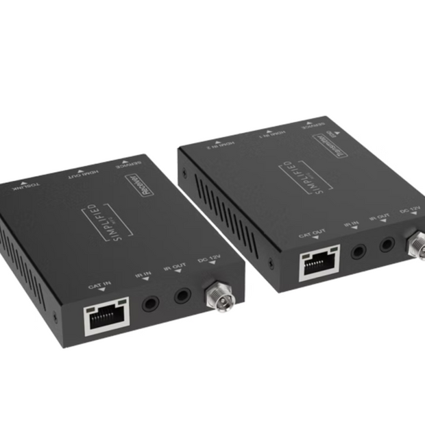 Simplified EXMICRO2iSW 50m 4K HDMI 2.0b (18Gbps) Extender on Cat6A/6* Cable with Integrated Switch