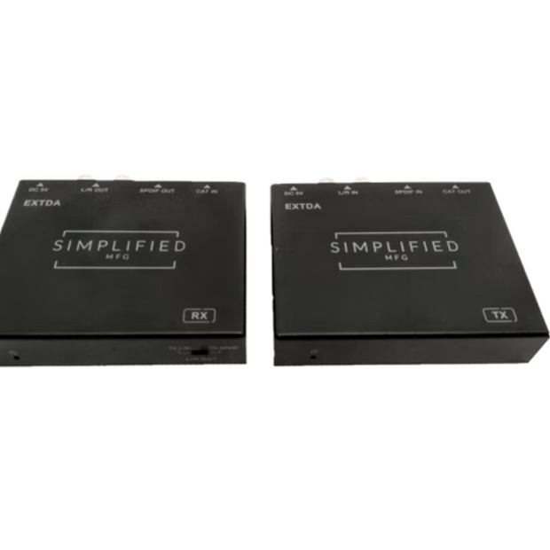 Simplified EXTDA 100m Digital Audio Extender Kit with Optical and Coax Inputs along with Optical, Coax & Analog Outputs