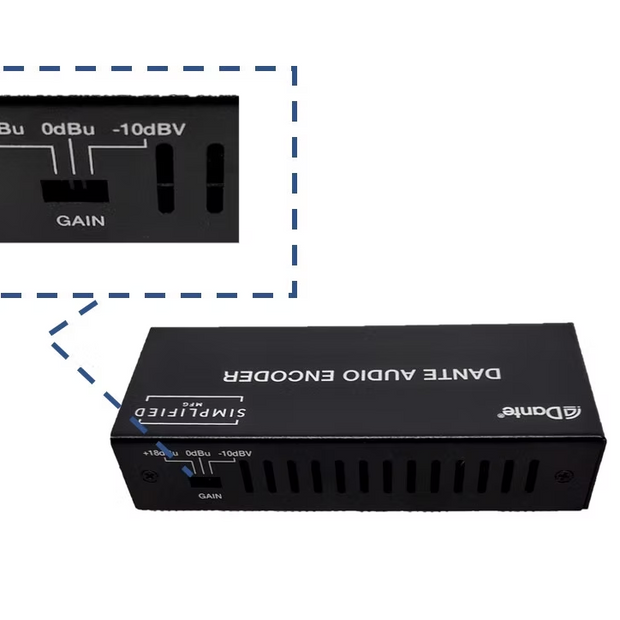 Simplified DTE ENC Balanced or unbalanced stereo to Dante encoder