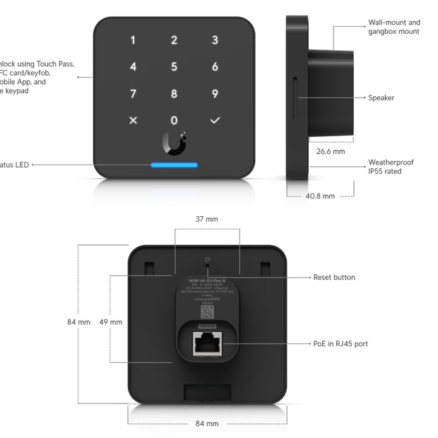 Ubiquiti UA-G3-Flex Third-generation NFC Card Reader with a Keypad and Touch Pass support