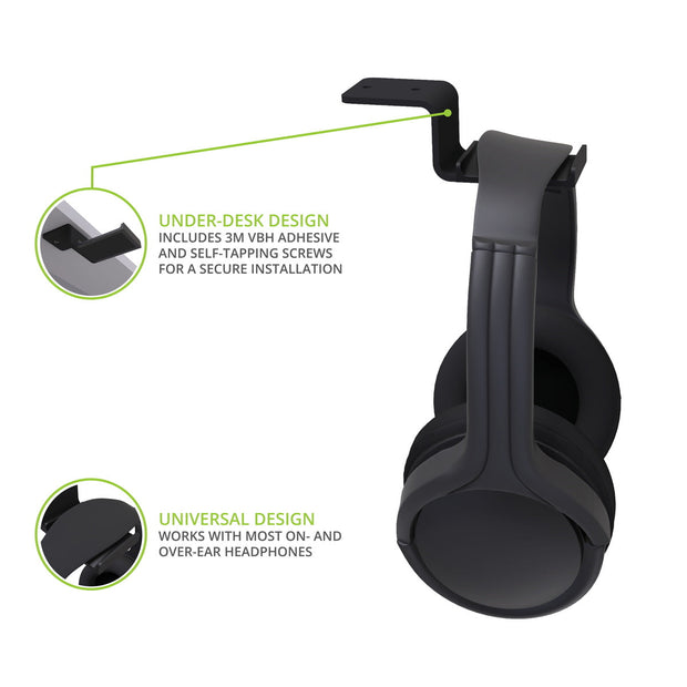 Kanto HH Universal Under Desk Headphone Hook - Black