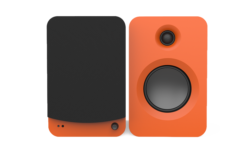 Kanto RENMO 200W Powered Bookshelf Speakers with HDMI ARC, USB-C, and Bluetooth 5.3 - Matte Orange, Pair