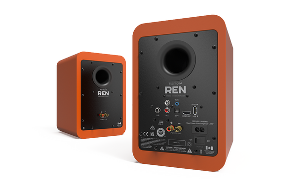 Kanto RENMO 200W Powered Bookshelf Speakers with HDMI ARC, USB-C, and Bluetooth 5.3 - Matte Orange, Pair