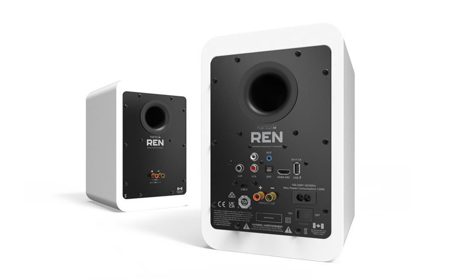 Kanto RENMW 200W Powered Bookshelf Speakers with HDMI ARC, USB-C, and Bluetooth 5.3 - Matte White, Pair