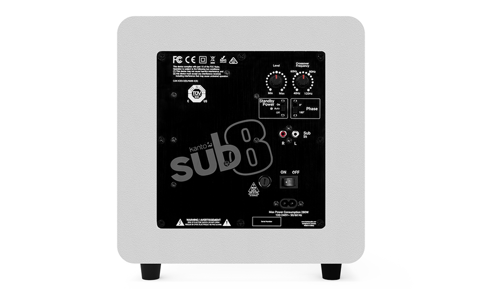 Kanto SUB8VMW 8-inch Sealed Powered Subwoofer w. RCA Cable - Matte White