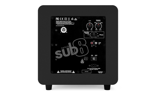 Kanto SUB8VMB 8-inch Sealed Powered Subwoofer w. RCA Cable - Matte Black